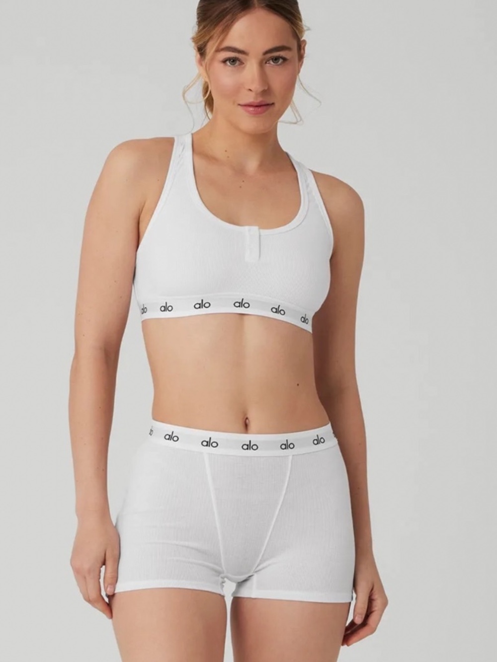 Alo yoga bra M boxers lounge sleepwear icon ribbed white black Henley shorts